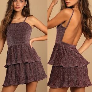 Lulu’s Sweetest Soiree Black and Pink Metallic Pleated Mini Dress Medium